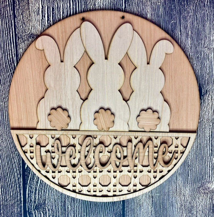 Ratan Bunnies Welcome Easter Door Hanger Blank