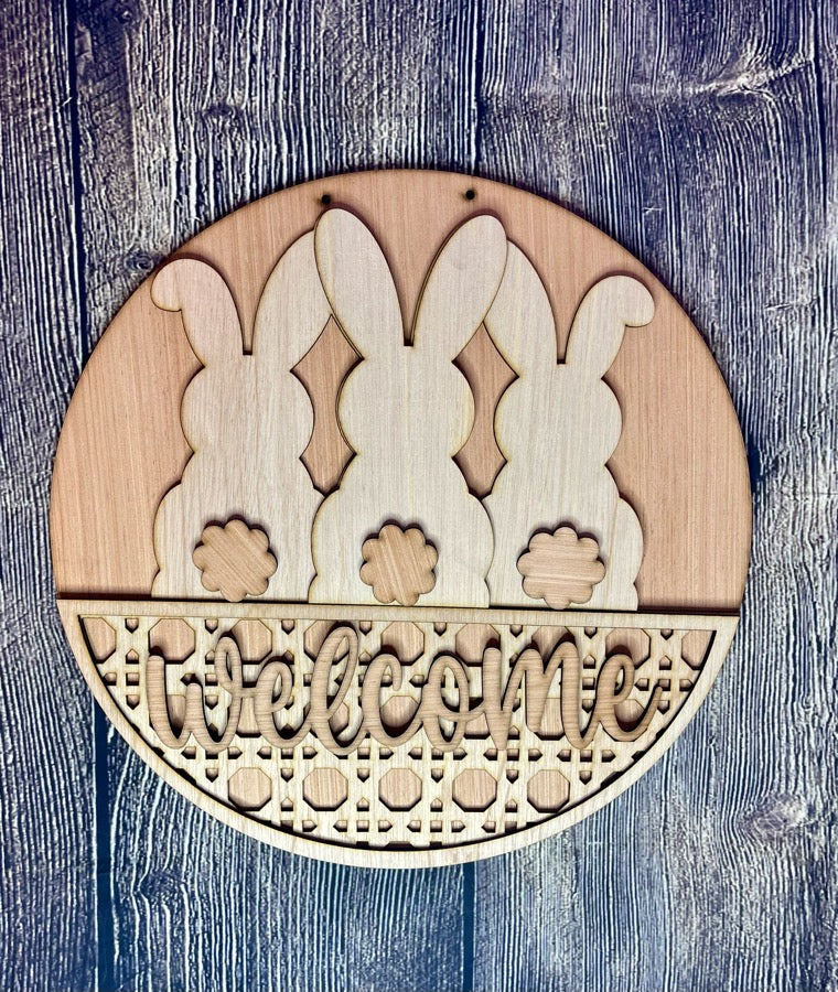Ratan Bunnies Welcome Easter Door Hanger Blank