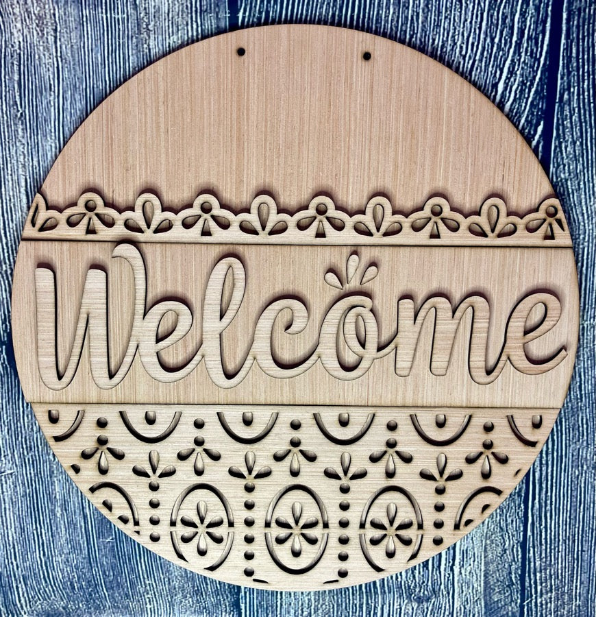 Vintage Pattern Welcome Wood Door Hanger Blank