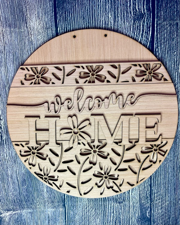 Floral Vine Welcome Spring Wood Door Hanger Blank