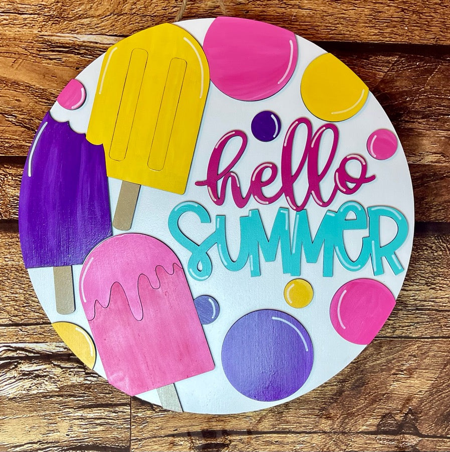 Hello Summer Popsicle and Dots Wood Door Hanger