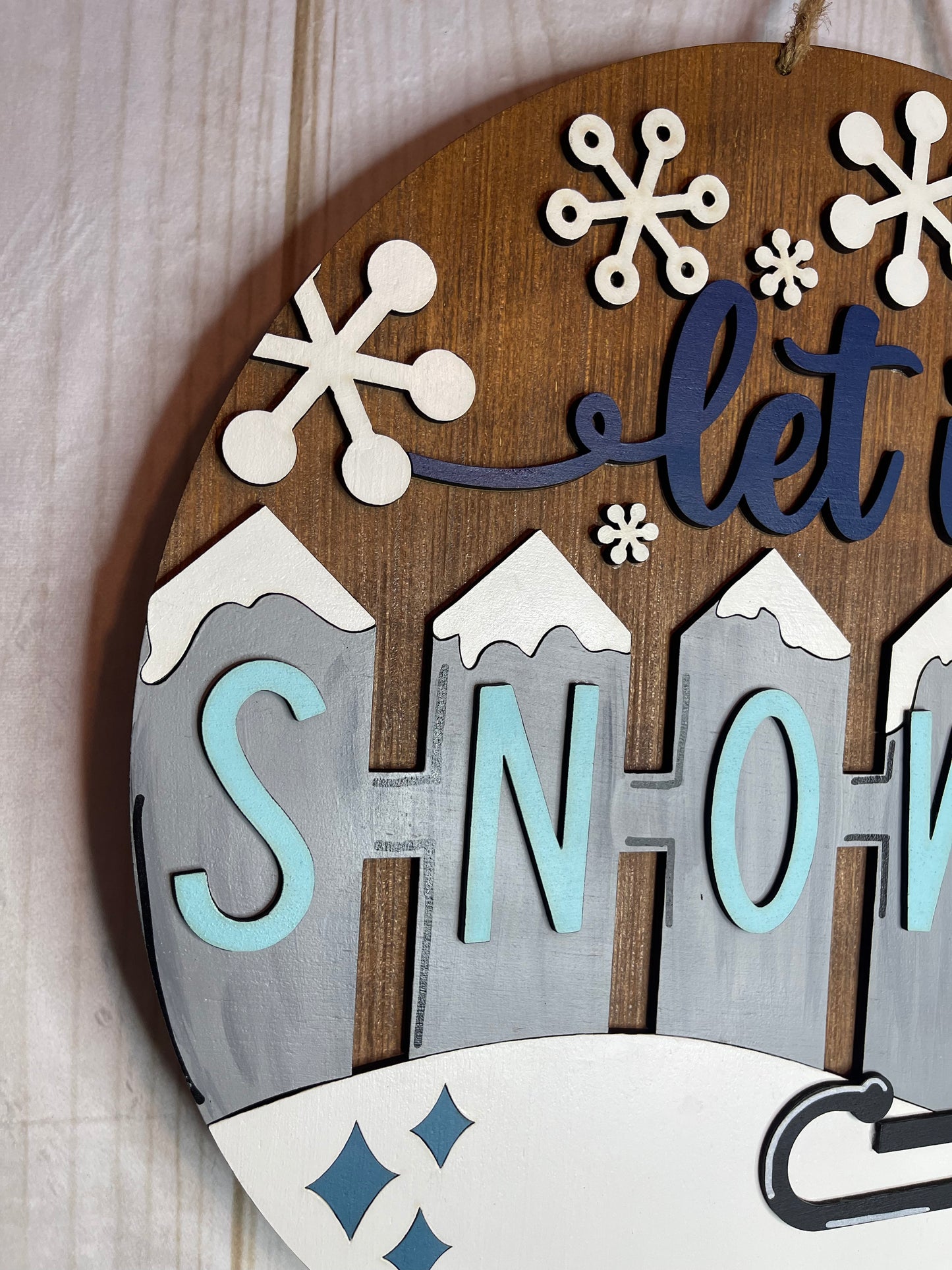 Snowman Let it Snow Winter Fence Wood Door Hanger