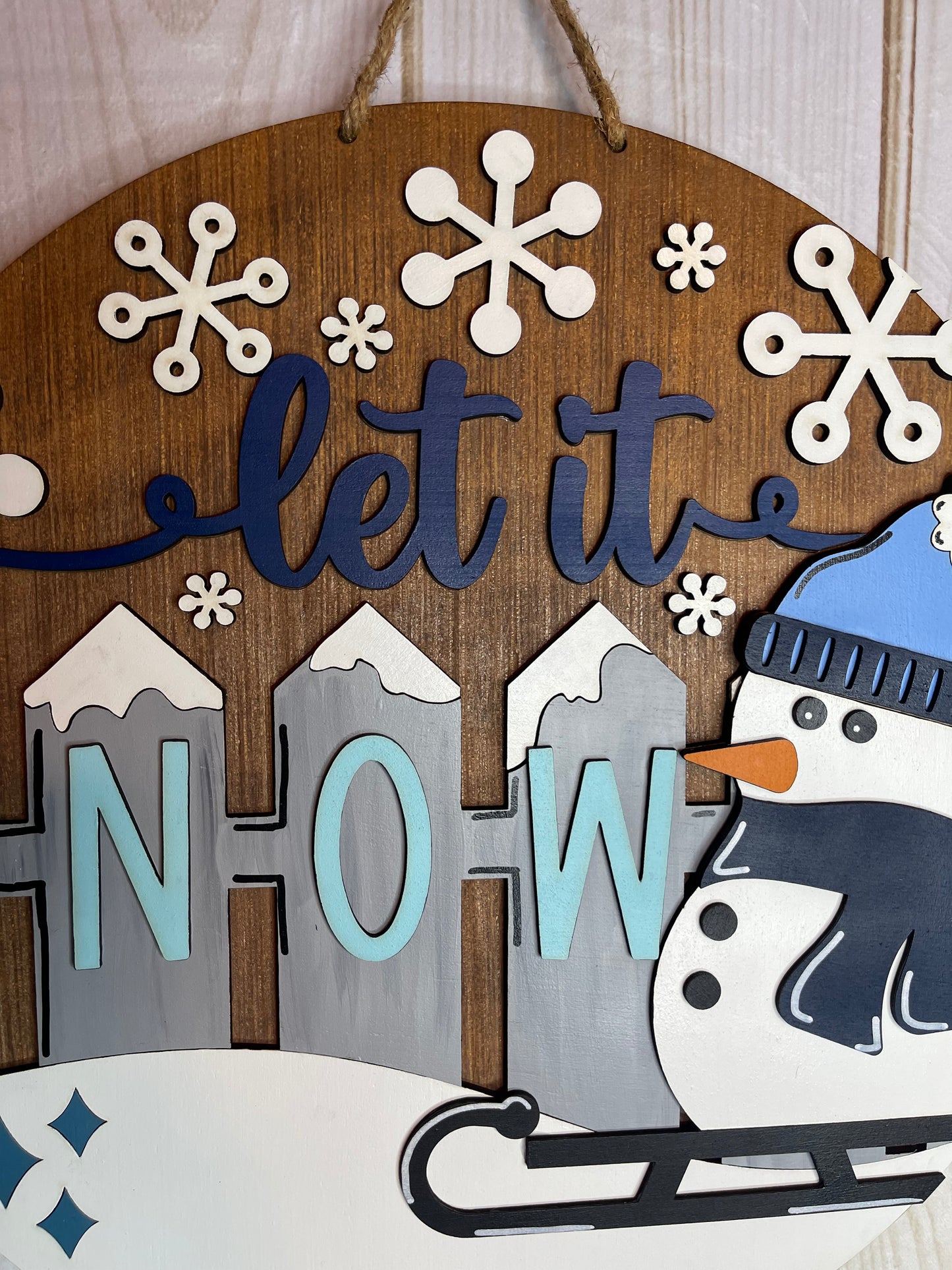 Snowman Let it Snow Winter Fence Wood Door Hanger