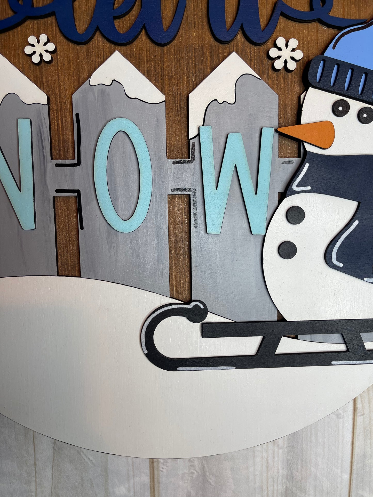 Snowman Let it Snow Winter Fence Wood Door Hanger