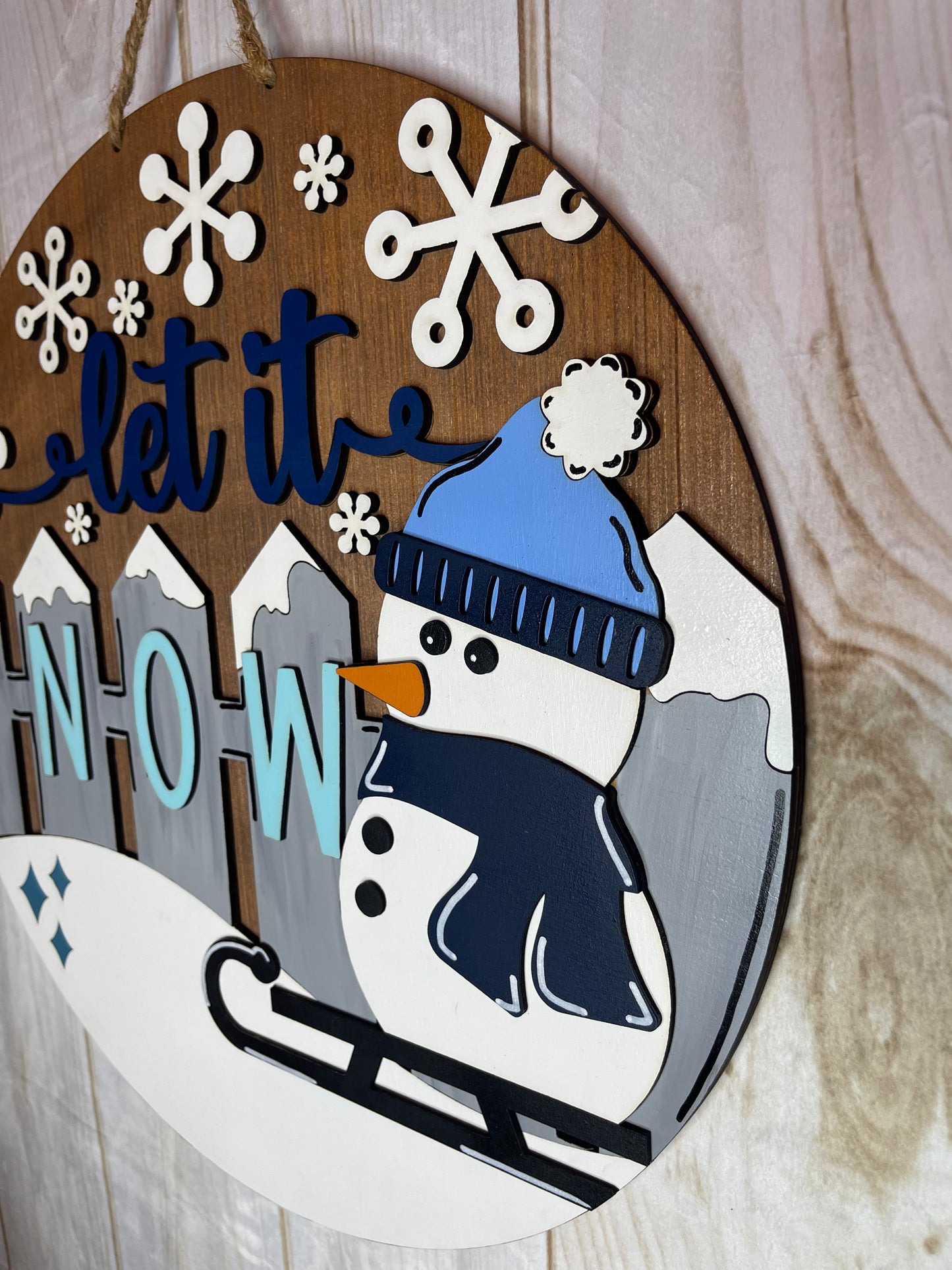 Snowman Let it Snow Winter Fence Wood Door Hanger