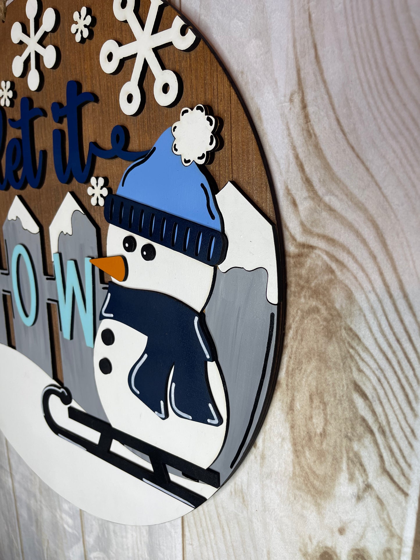Snowman Let it Snow Winter Fence Wood Door Hanger