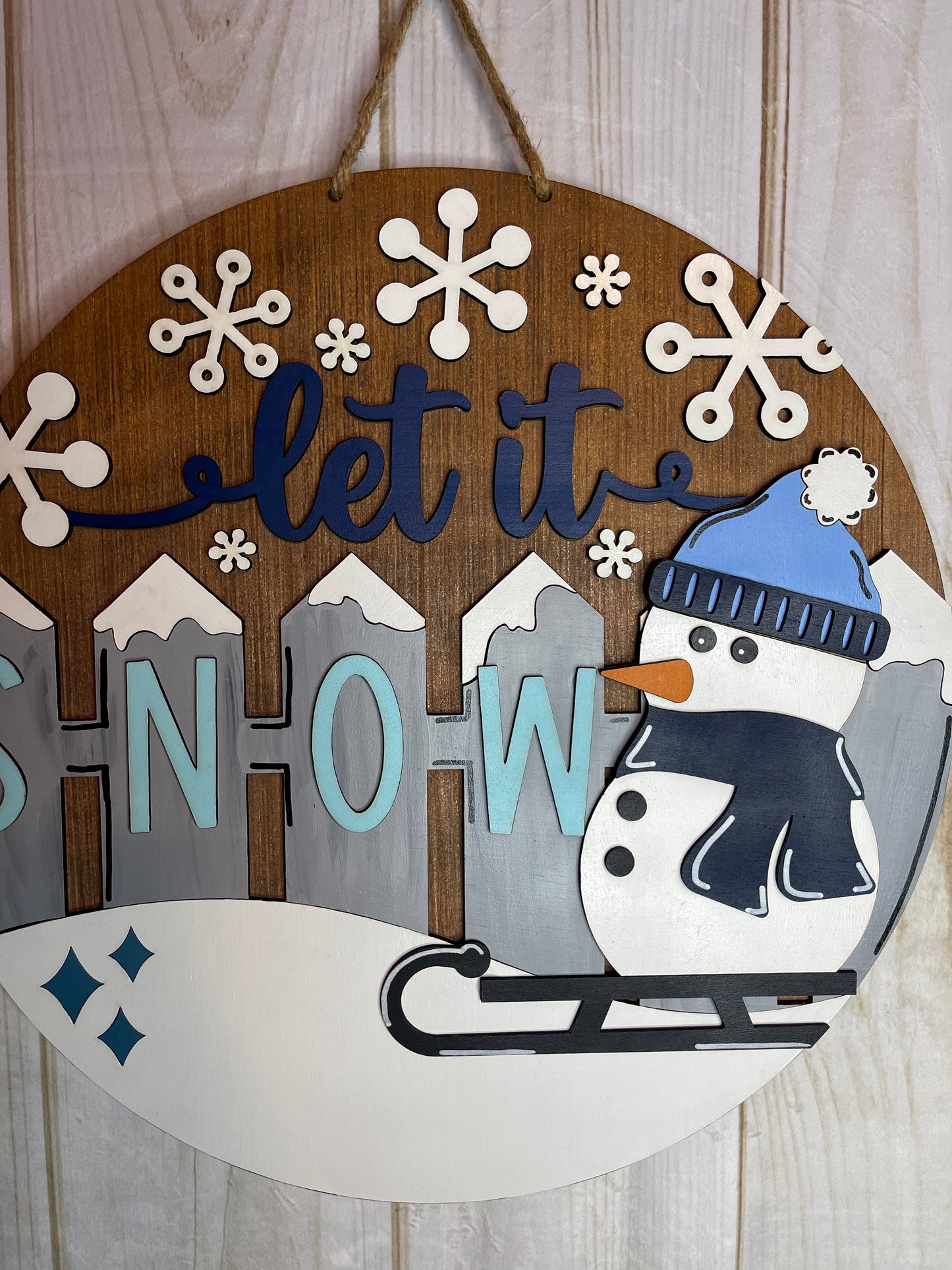 Snowman Let it Snow Winter Fence Wood Door Hanger