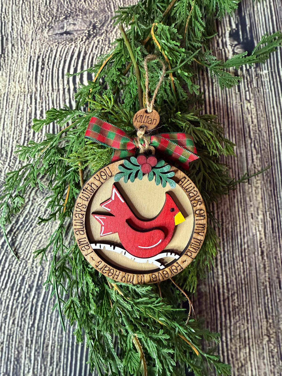 In Memory Cardinal Personalized Christmas Wood Ornament