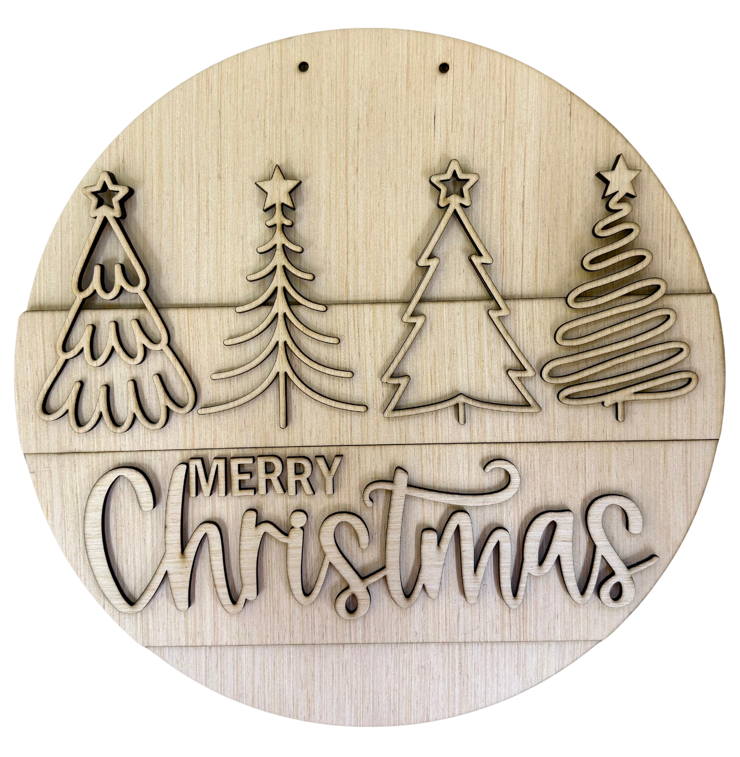 Merry Christmas Trees Wood Door Hanger Blank