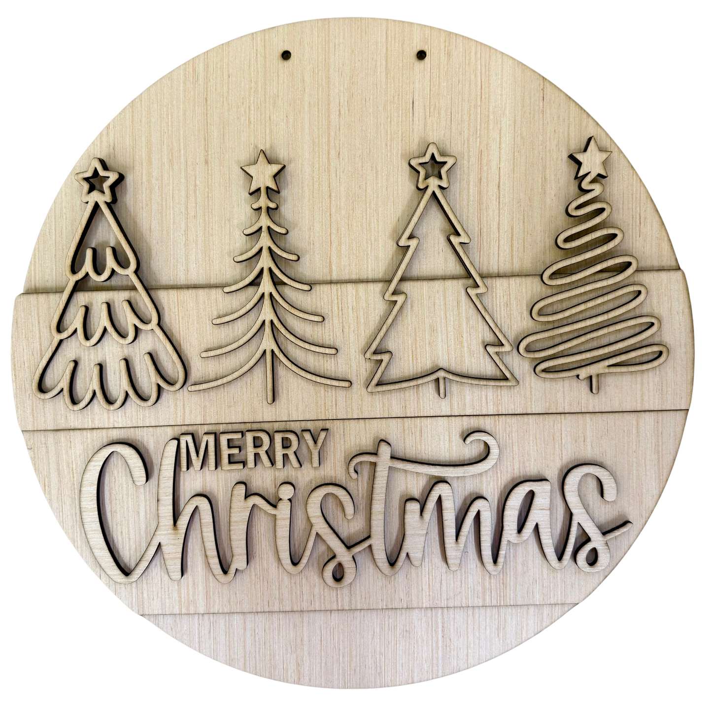 Merry Christmas Trees Wood Door Hanger Blank