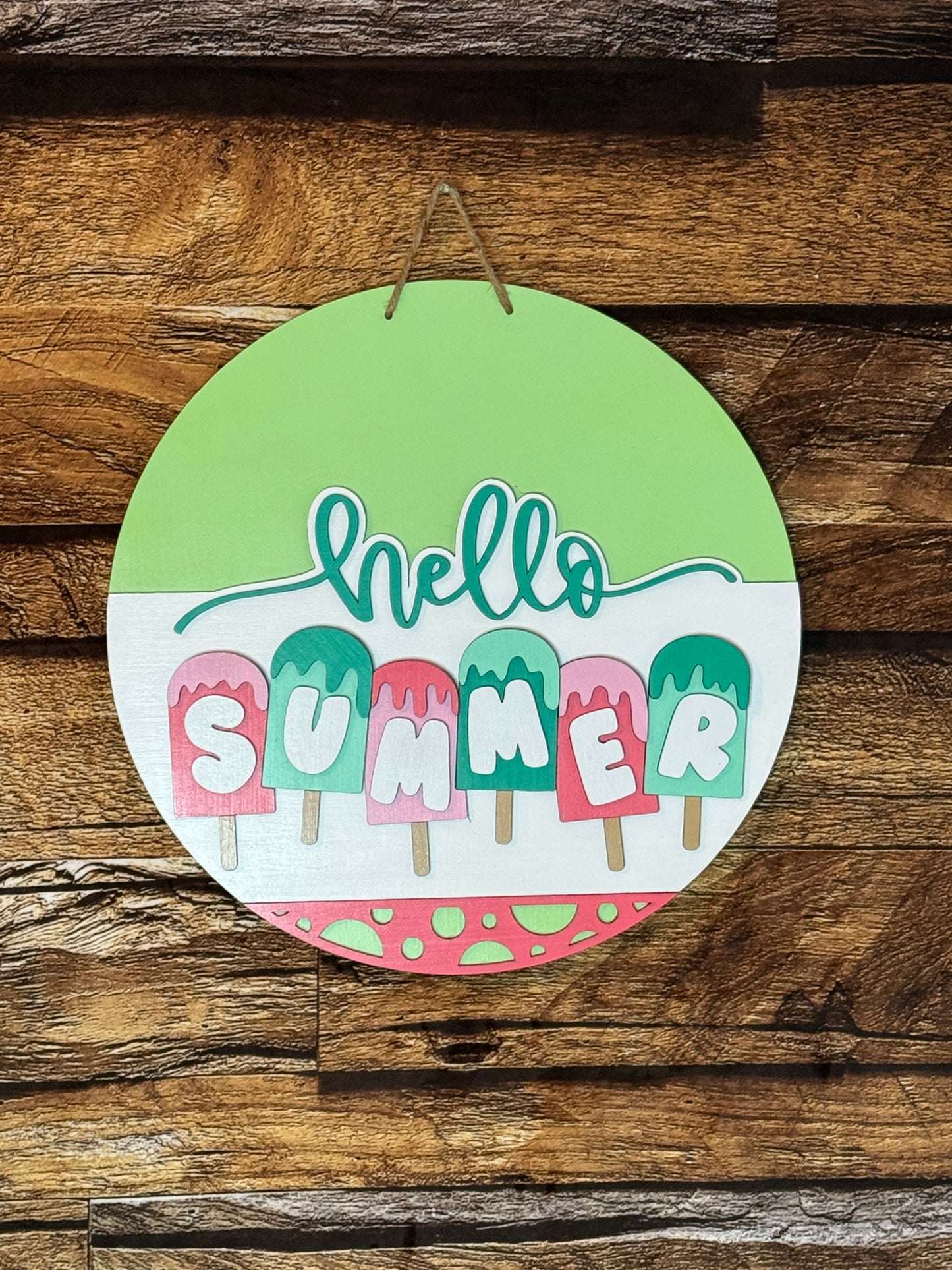 Hello Summer Ice Cream Popsicle Wood Door Hanger
