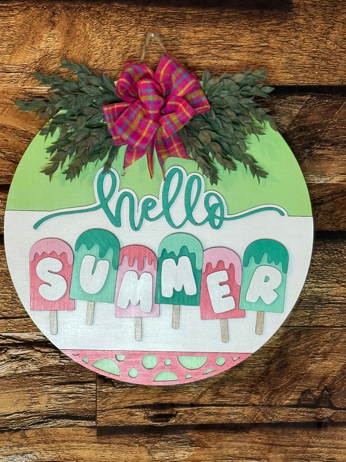 Hello Summer Ice Cream Popsicle Wood Door Hanger