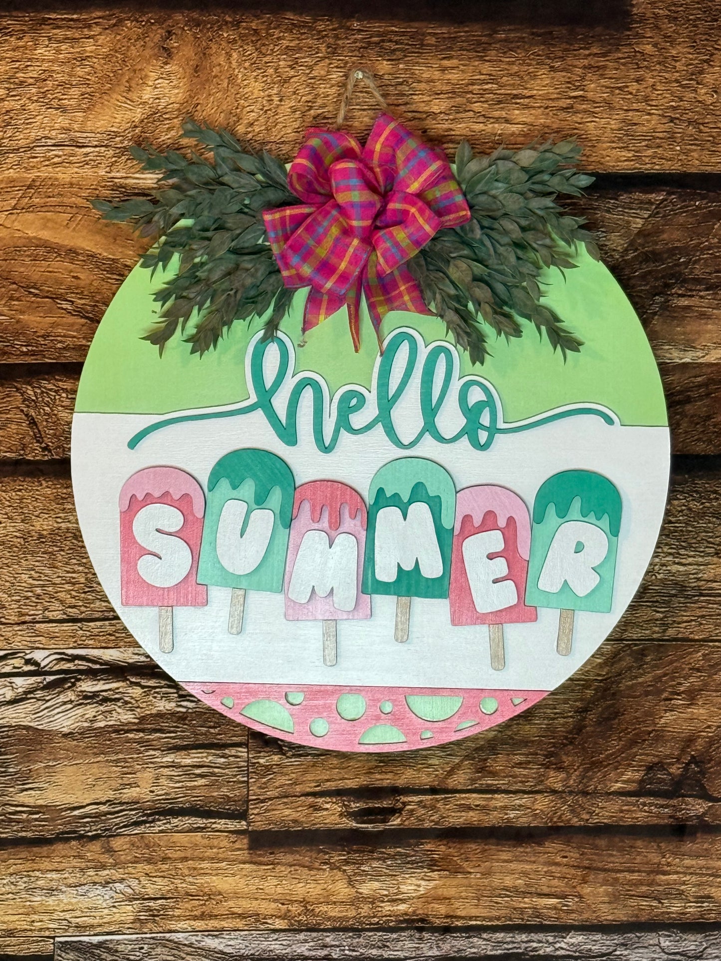 Hello Summer Ice Cream Popsicle Wood Door Hanger
