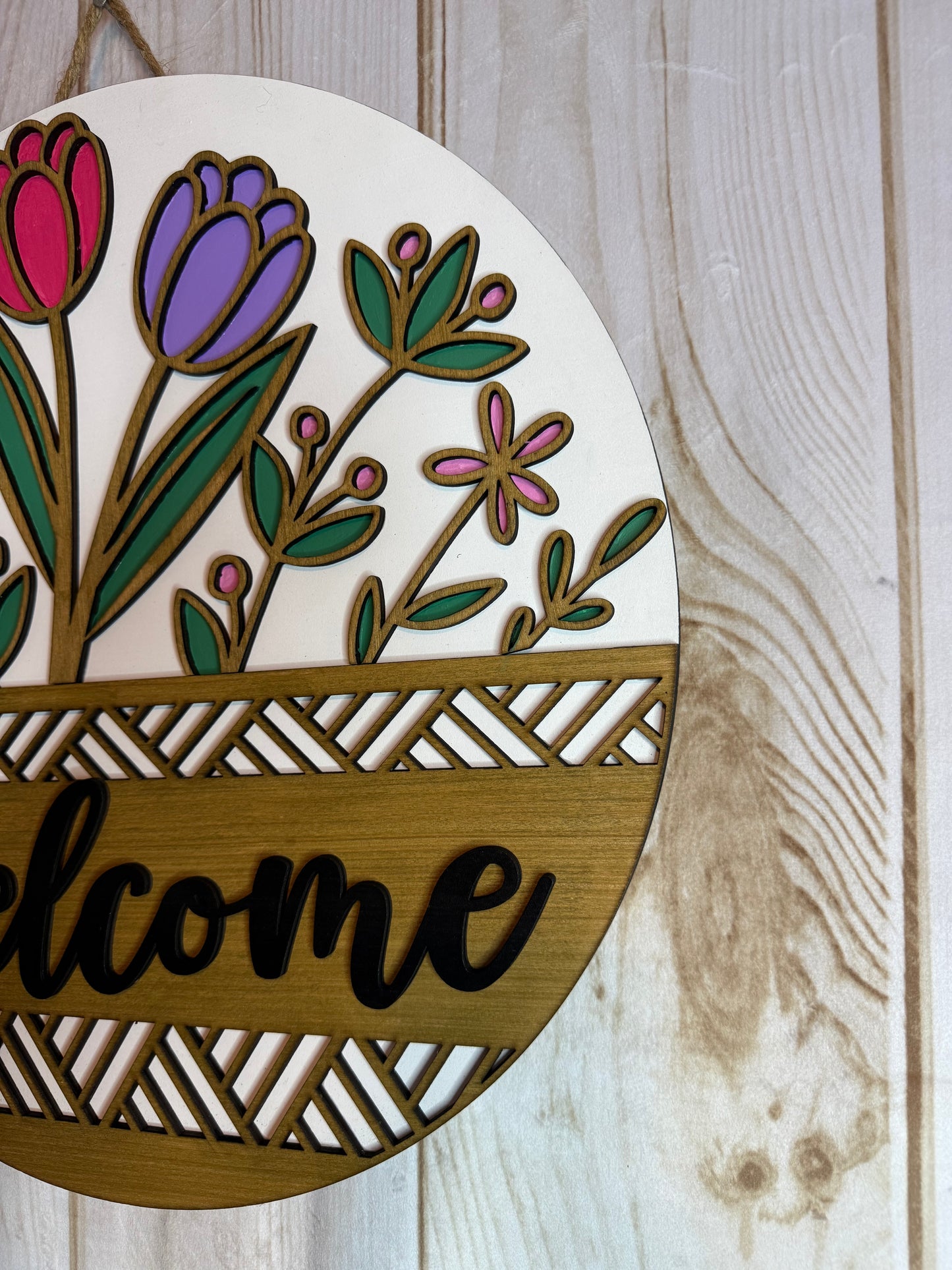 Spring Floral Welcome Wood Door Hanger