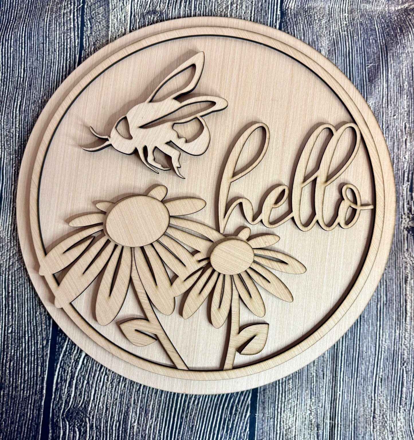 Hello Bee Daisy Wood Door Hanger Blank