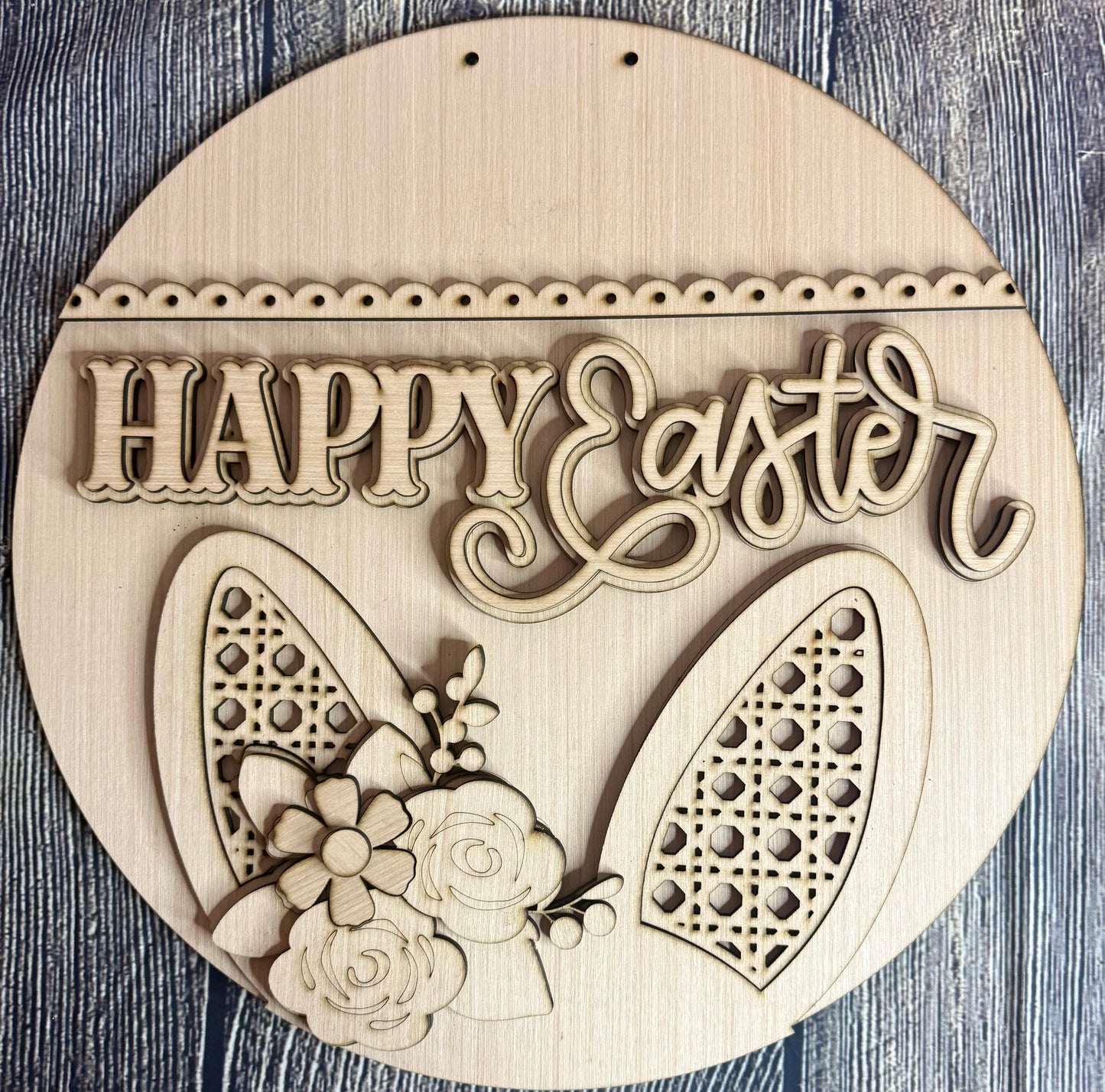 Bunny Ears Floral Happy Easter Wood Door Hanger Blank