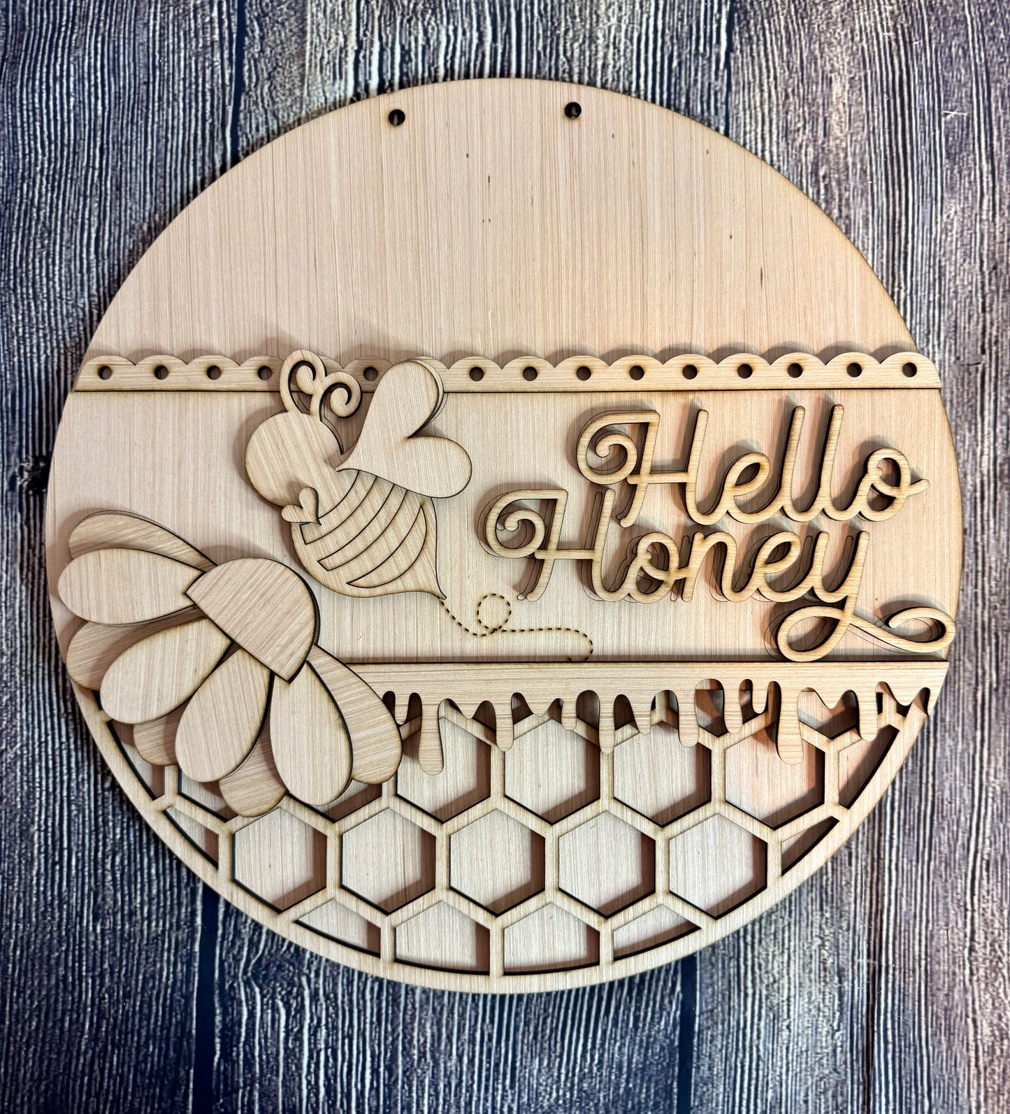 Hello Honey Bee Spring Wood Door Hanger Blank