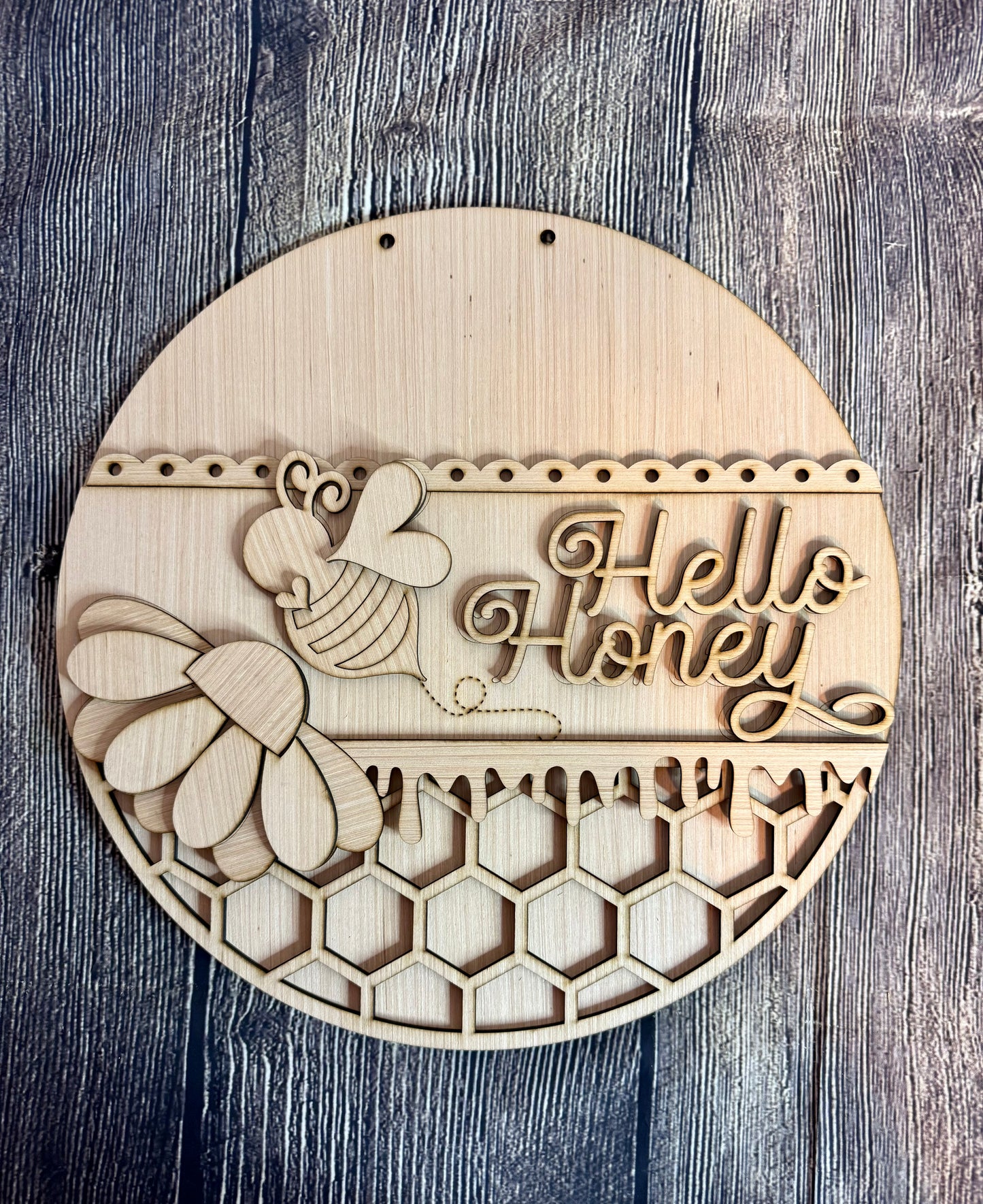 Hello Honey Bee Spring Wood Door Hanger Blank