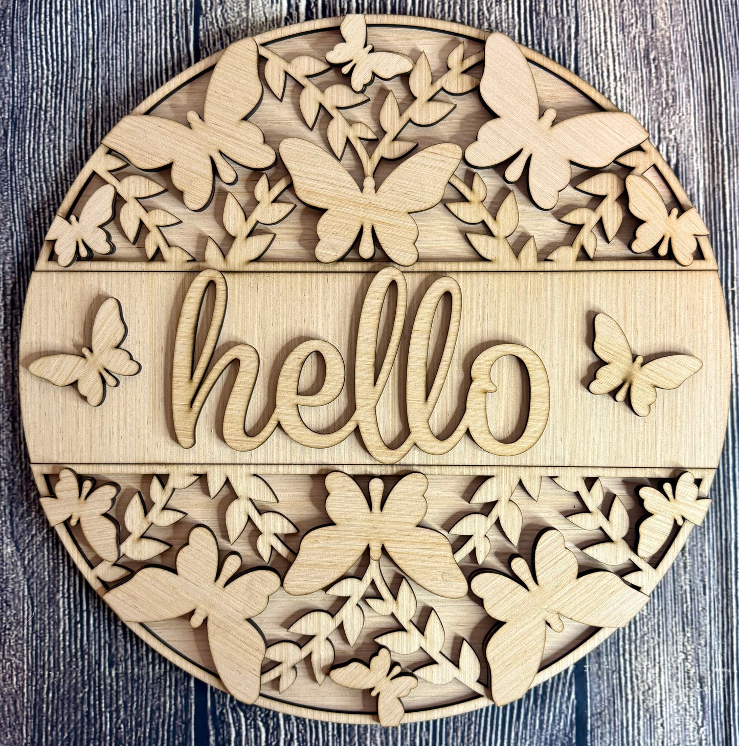 Hello Home Sweet Home Butterfly Spring Door Hanger Blank