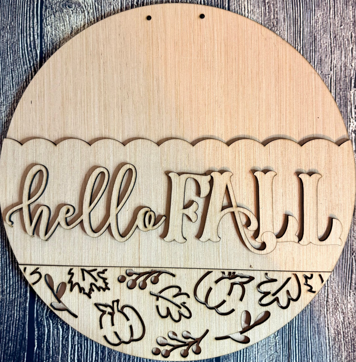 Hello Fall Pumpkin Leaves Wood Door Hanger Blank