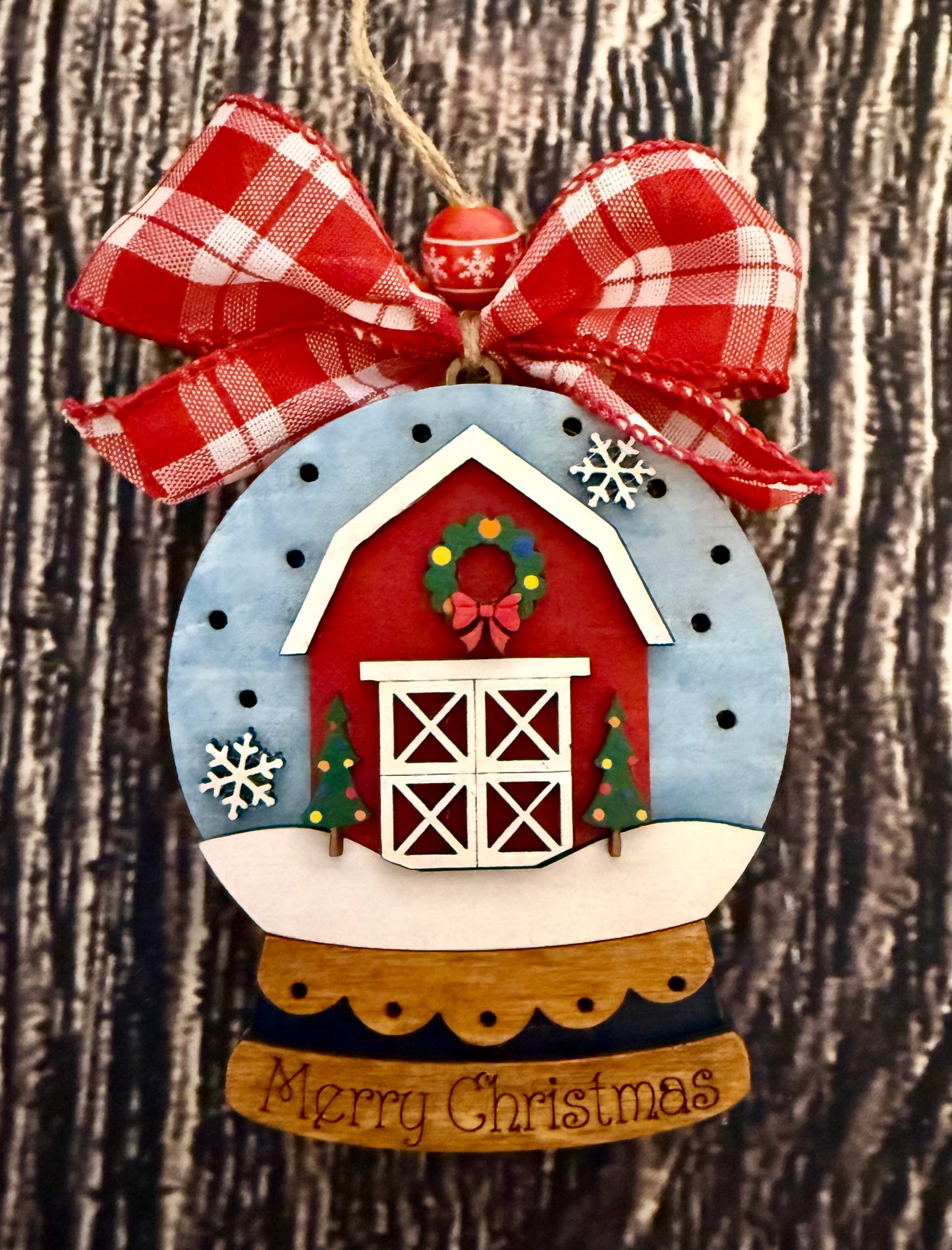 Christmas Barn Lighted Snow Globe Ornament