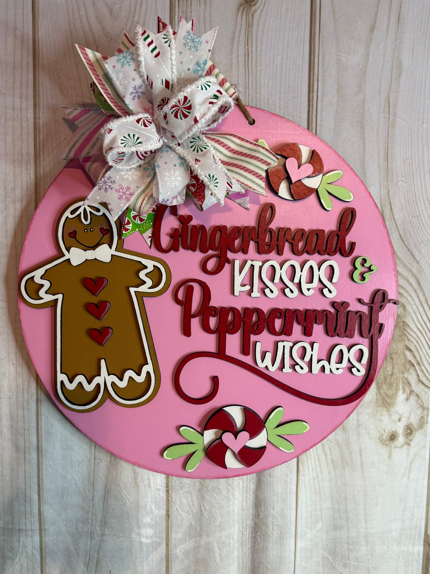 Gingerbread Kisses Peppermint Wishes Wood Door Hanger