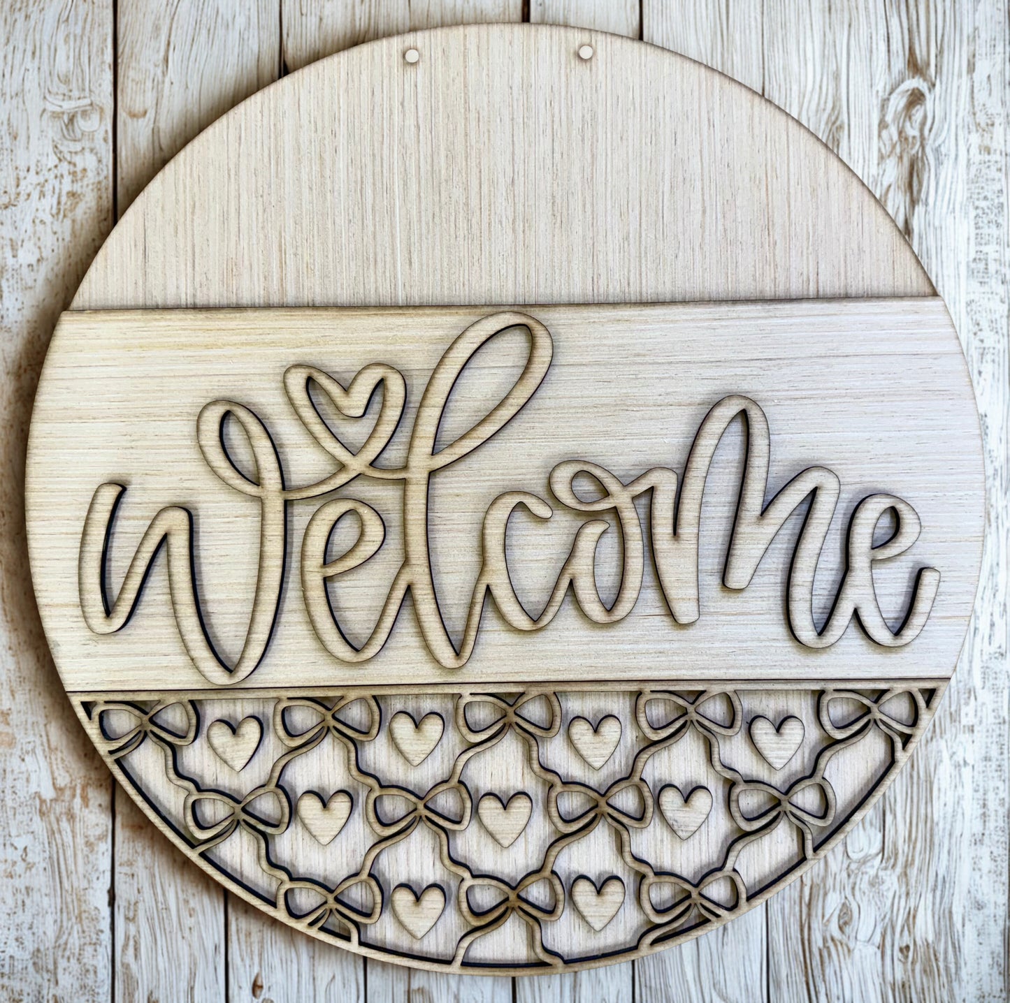 Welcome Heart and Bows Valentine Door Hanger Blank