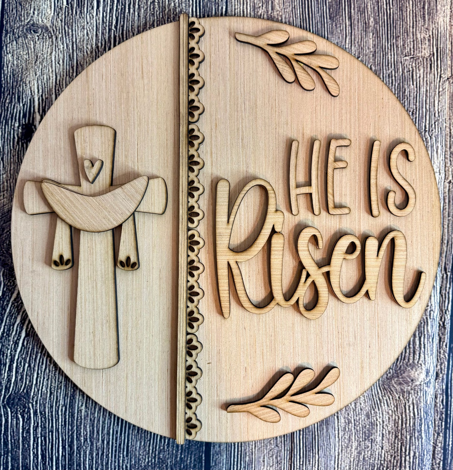 Lace Vintage He Is Risen Cross Easter Wood Door Hanger Blank
