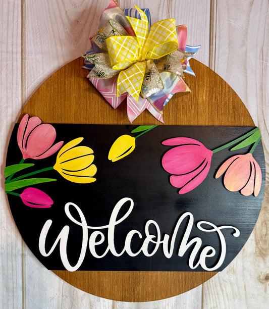 Spring Tulips Welcome Door Hanger