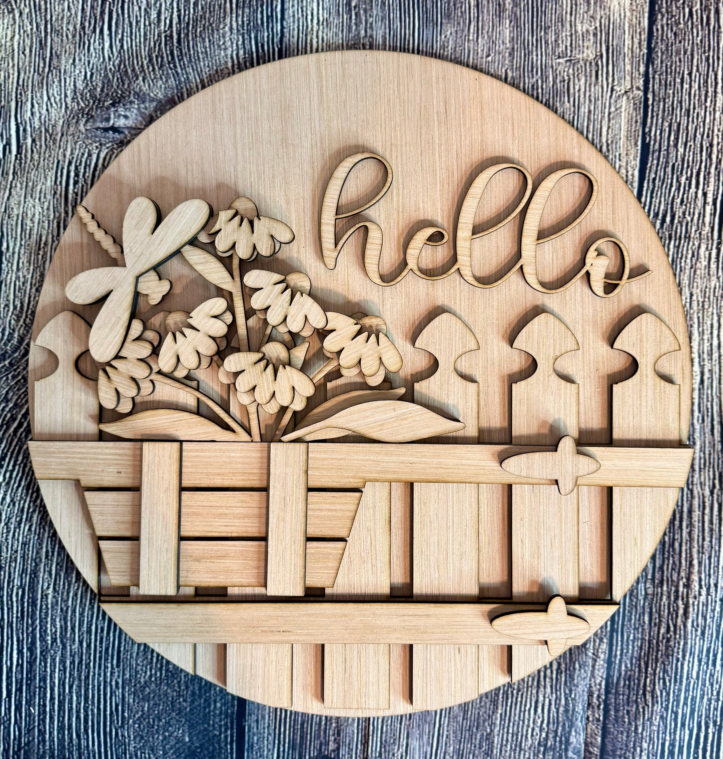 Hello Fence Dragonfly Daisy Spring Door Hanger Blank