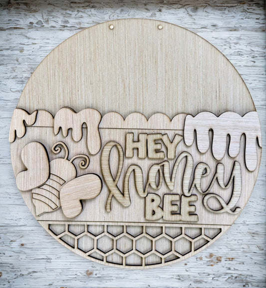 Hey Honey Bee Spring Wood Door Hanger Blank