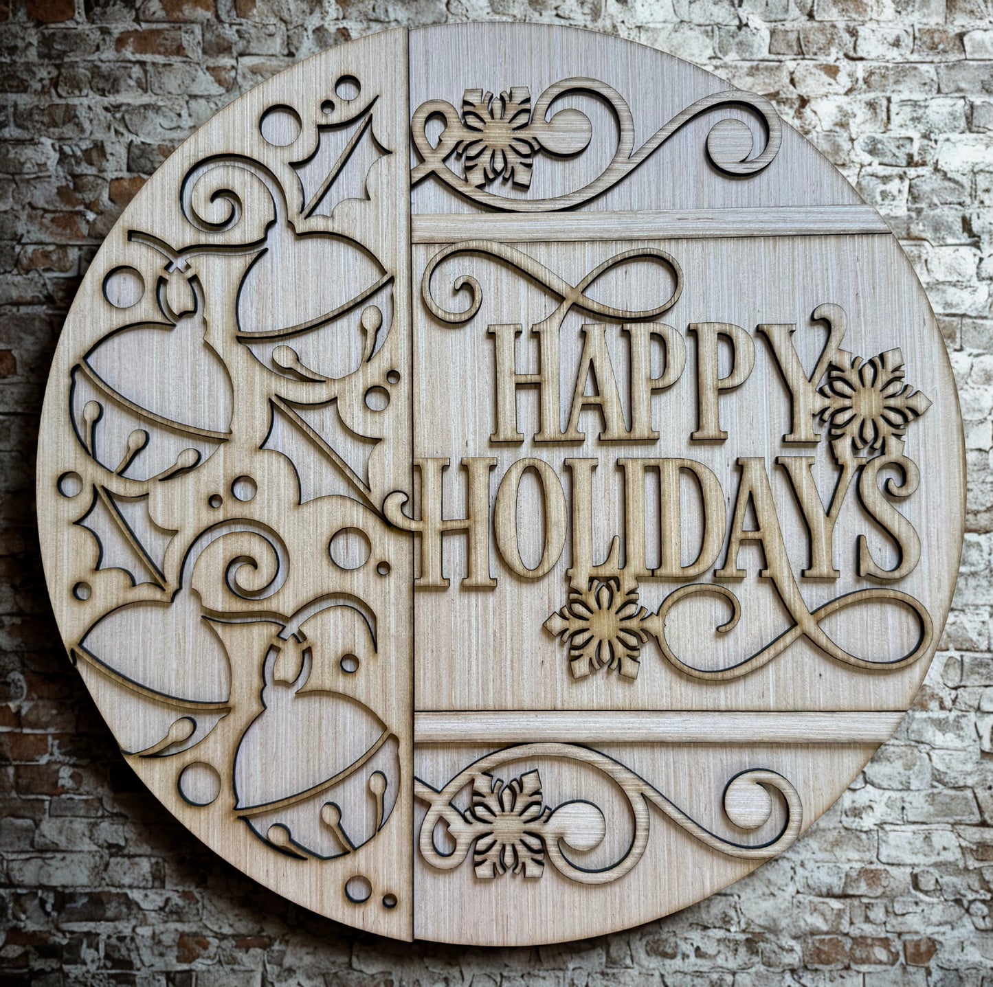Happy Holidays Bells and Holly Merry Christmas Round Blank