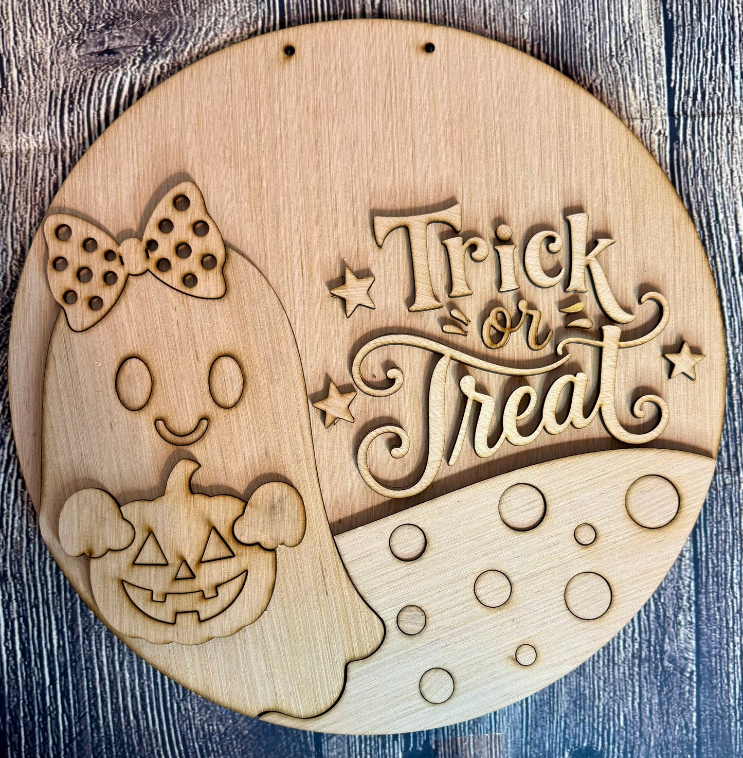 Trick or Treat Ghost Halloween Wood Door Hanger Blank