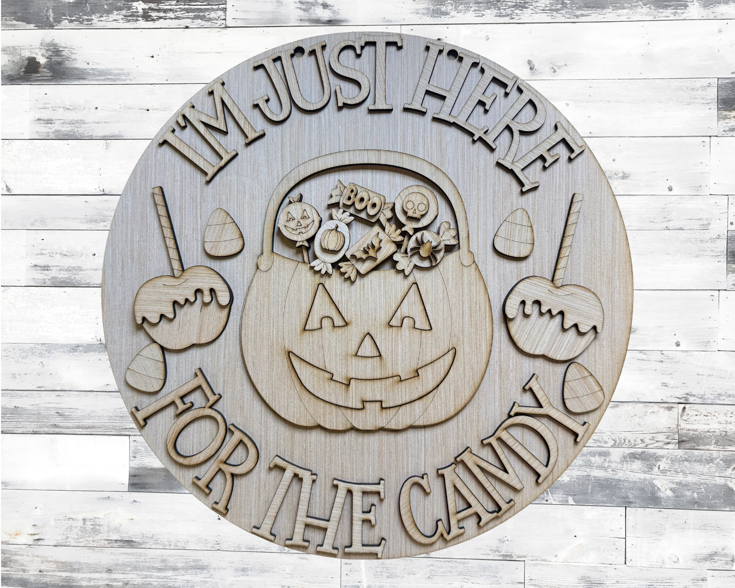 Just Here for the Candy Halloween Wood Door Hanger Blank