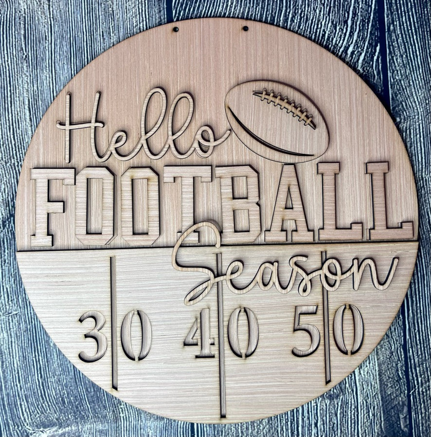Hello Football Season Fall Wood Door Hanger Blank
