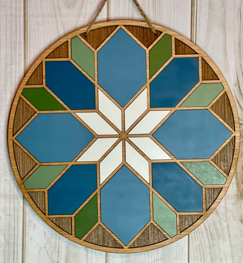 Flower Quilt Welcome Wood Door Hanger