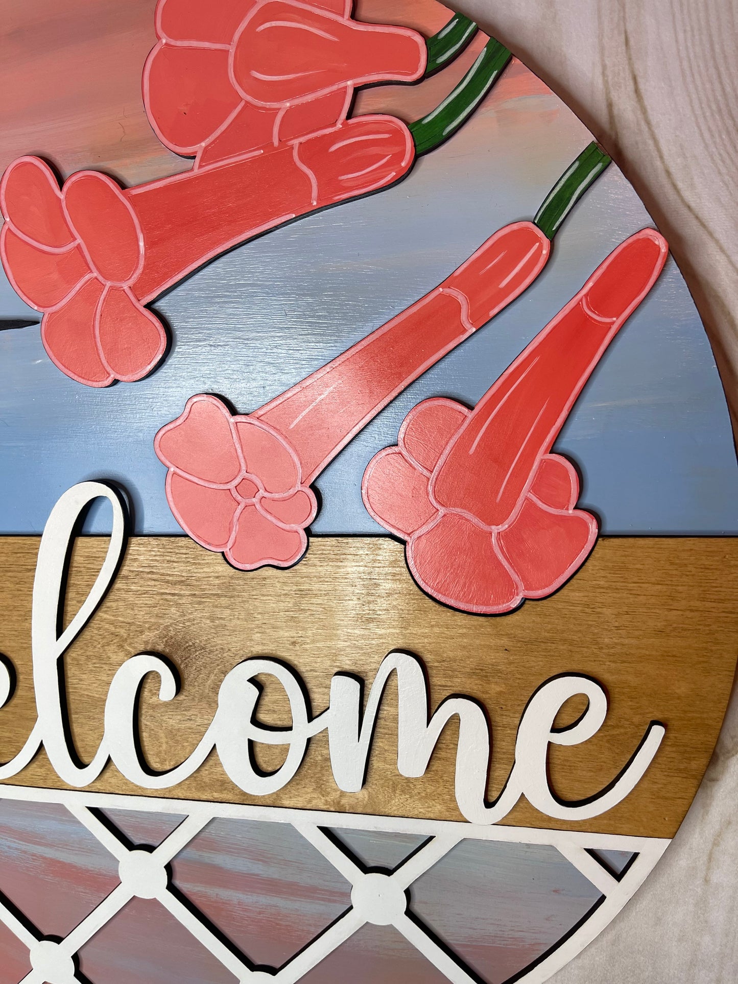 Hummingbird Welcome Wood Door Hanger