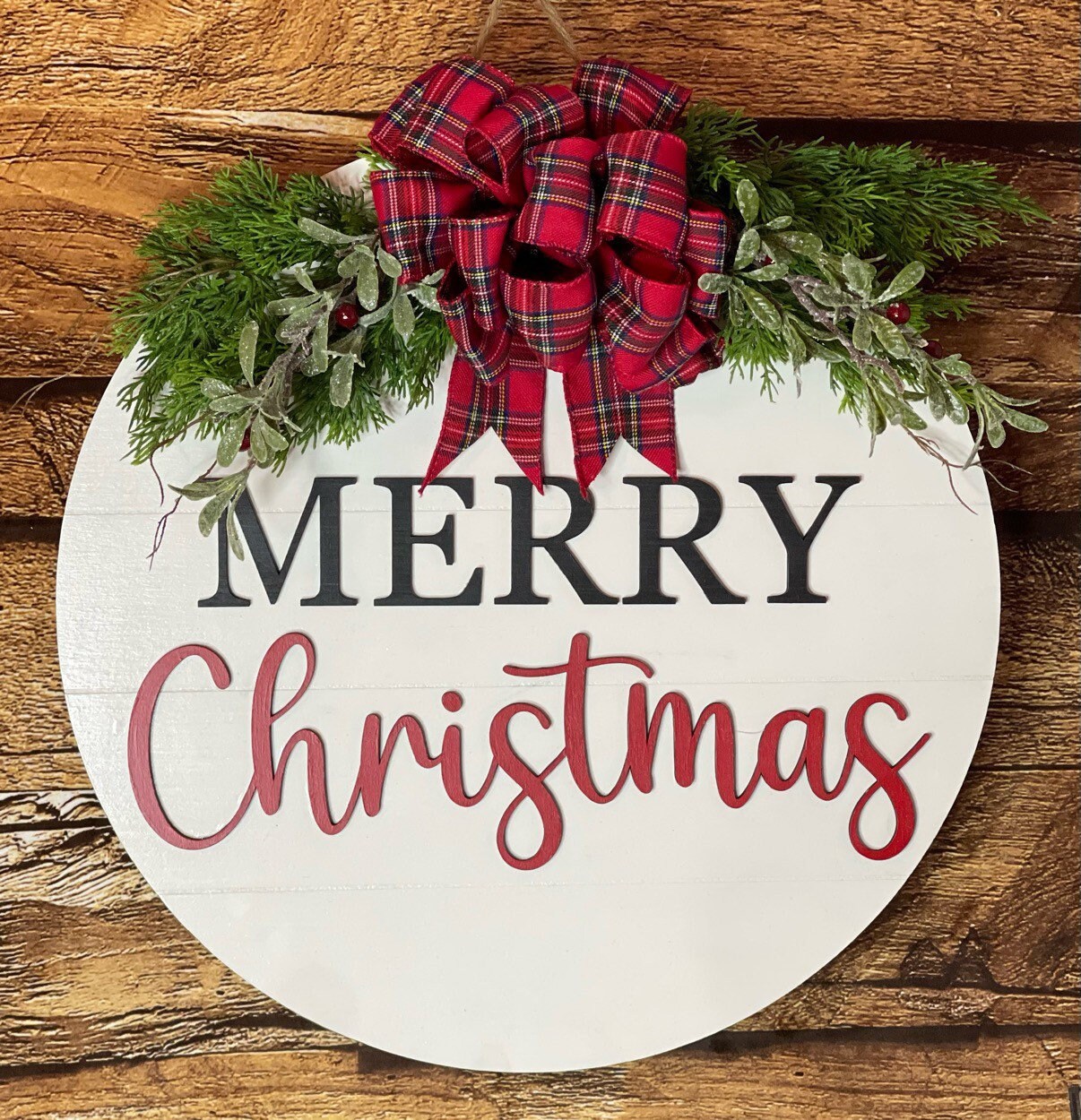 Merry Christmas Shiplap Round Door Hanger, Christmas Sign, Christmas Door Sign, Round Wooden Sign, Front Door Decor