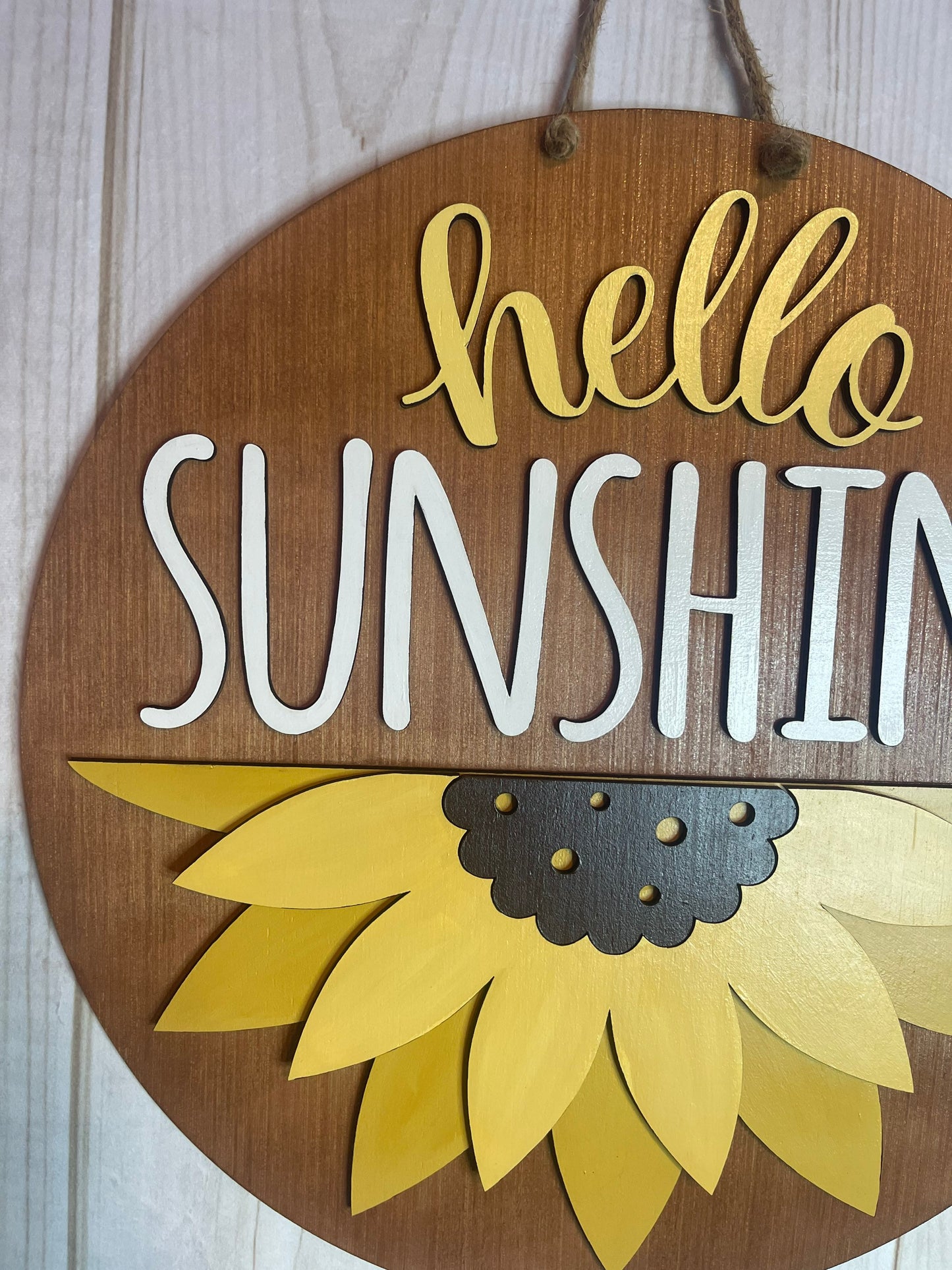 Hello Sunshine Sunflower Door Hanger - Wood Door Hanger - Everyday Door Decor