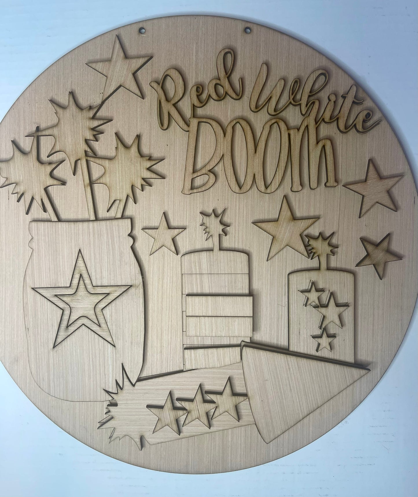 Fourth of July Door Hanger Blank - Red White Boom - Unfinished - DIY Craft- Craft Supply