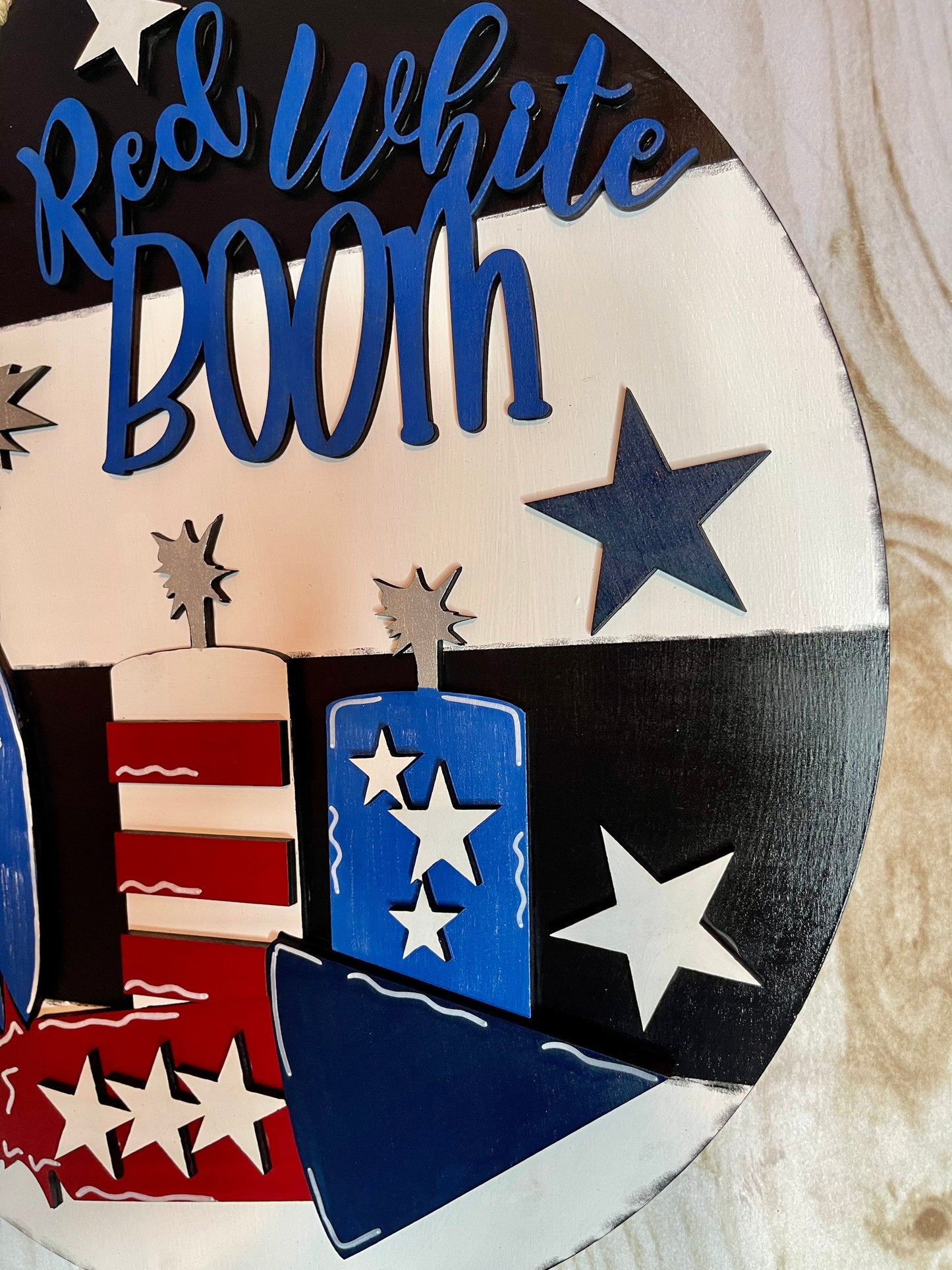 Red White and Blue Patriotic Wood Door Hanger