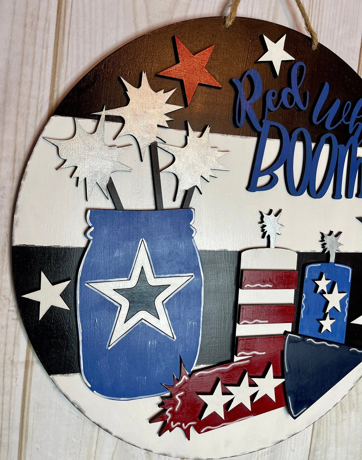 Red White and Blue Patriotic Wood Door Hanger
