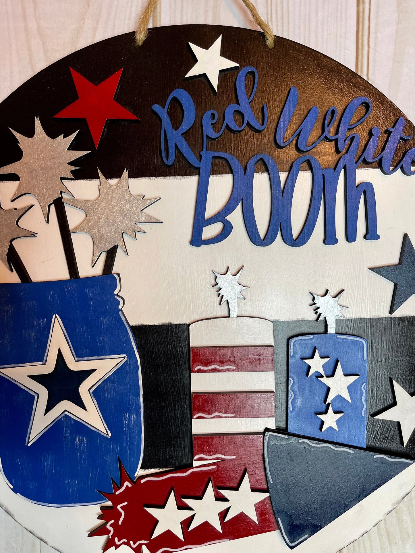 Red White and Blue Patriotic Wood Door Hanger