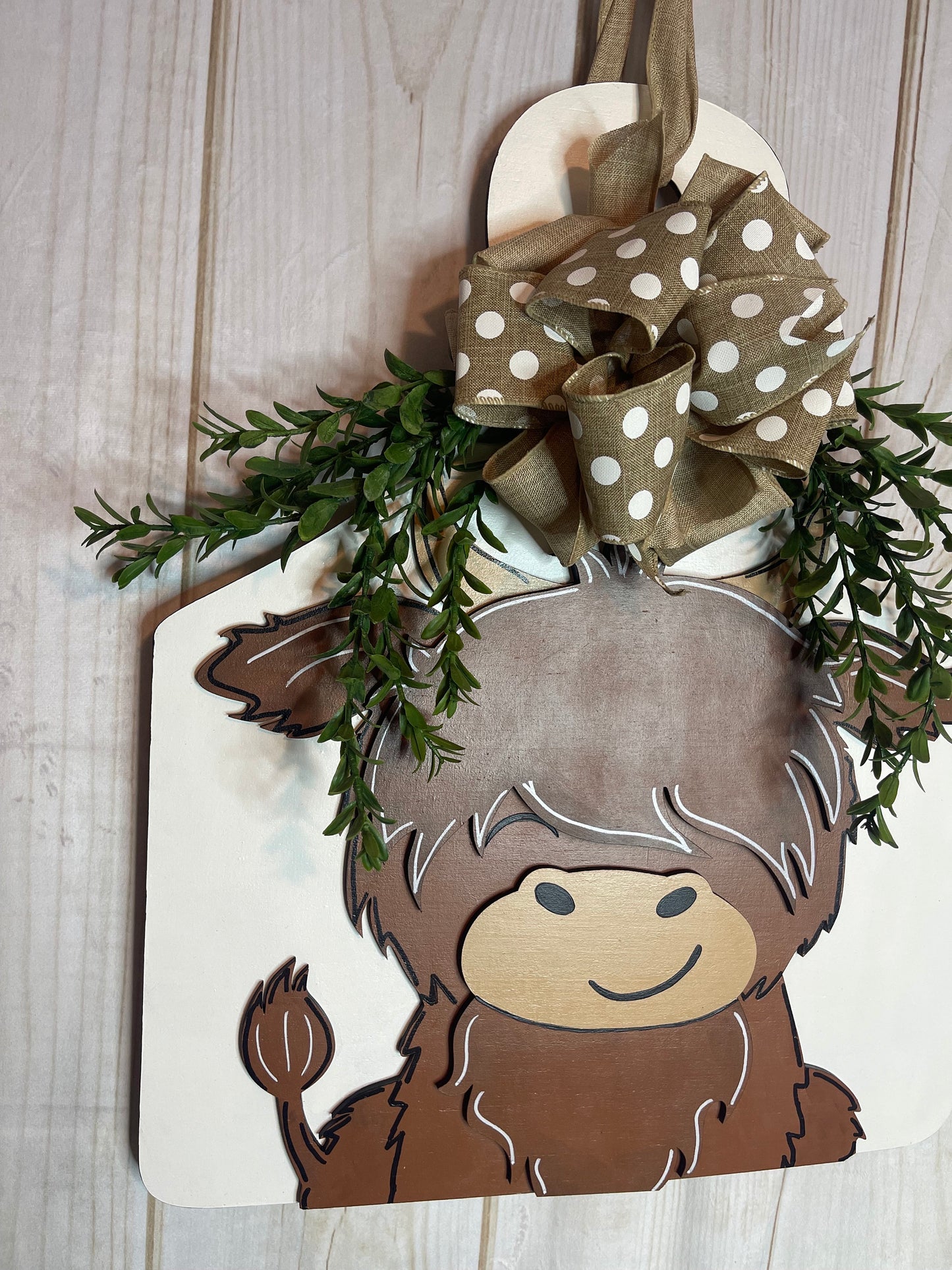 Highland Cow Tag Wood Door Hanger