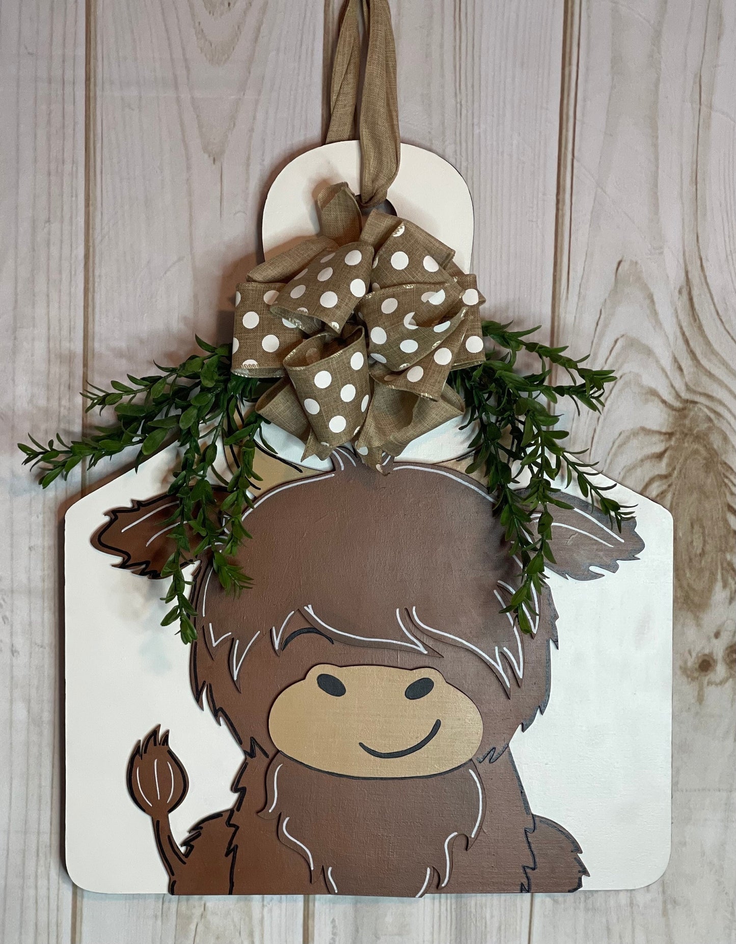 Highland Cow Tag Wood Door Hanger