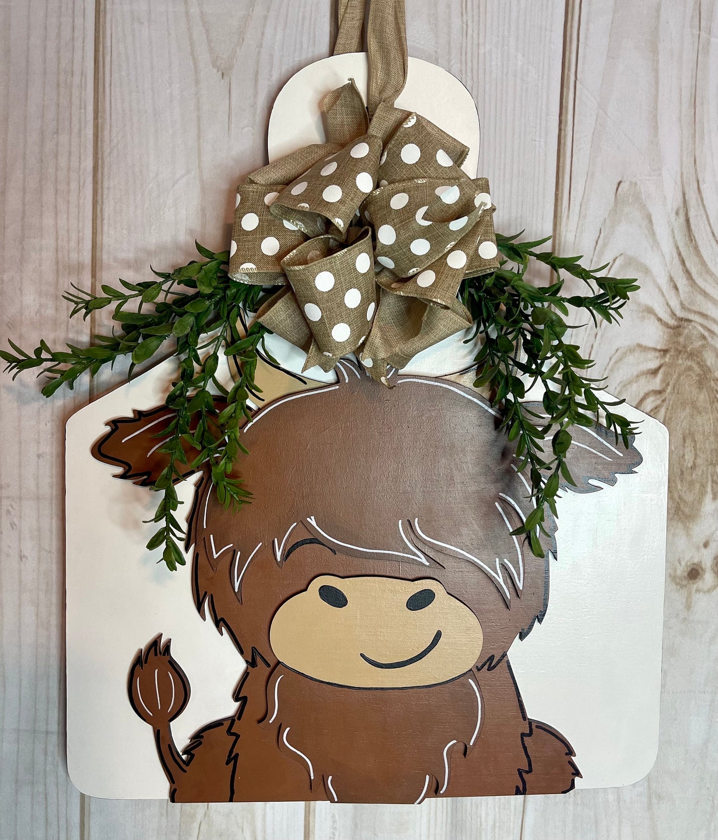 Highland Cow Tag Wood Door Hanger