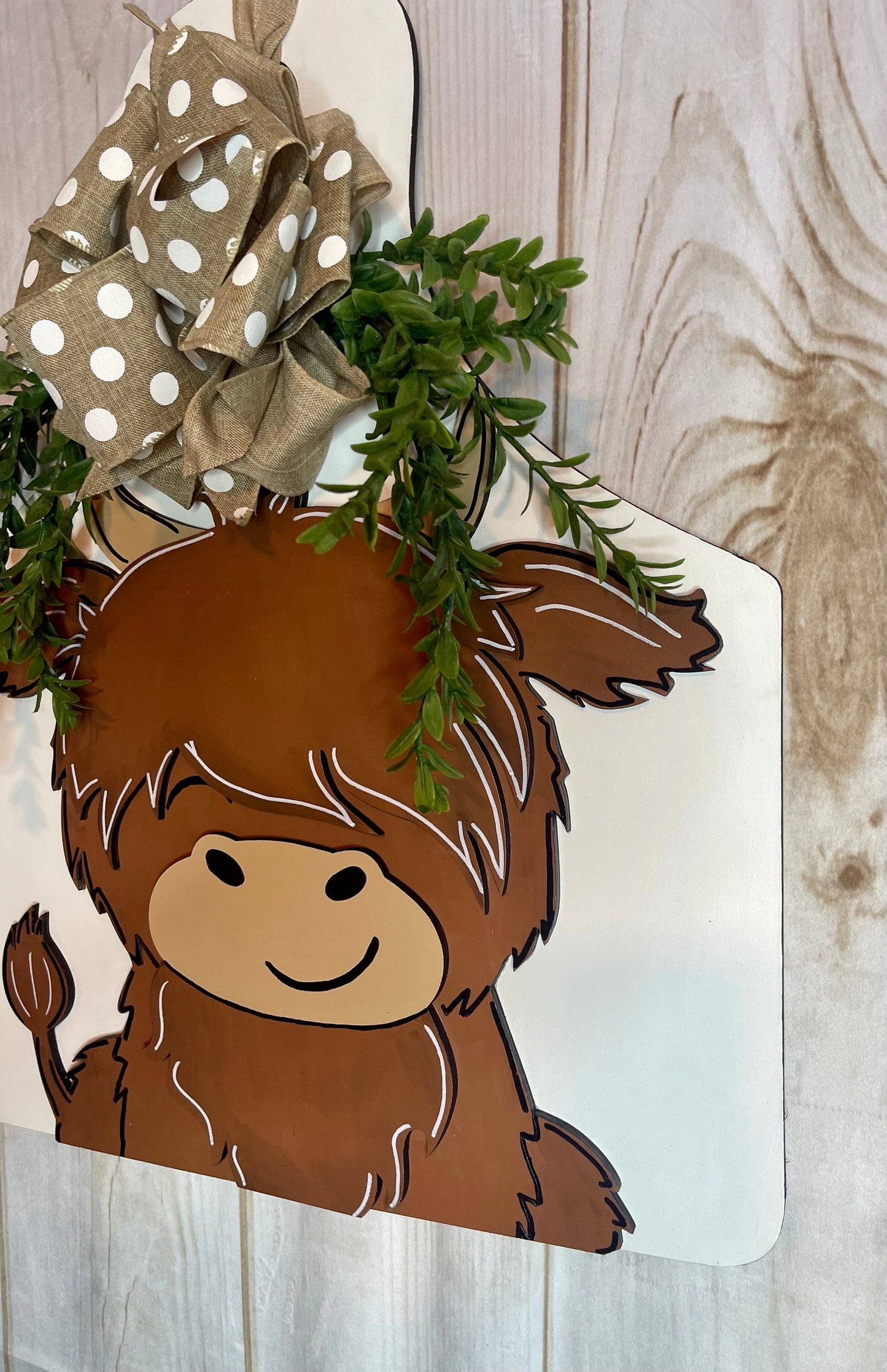Highland Cow Tag Wood Door Hanger
