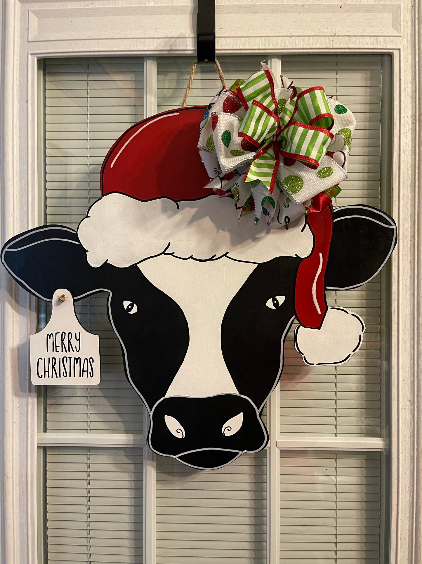Merry Christmas Cow Head Door Hanger
