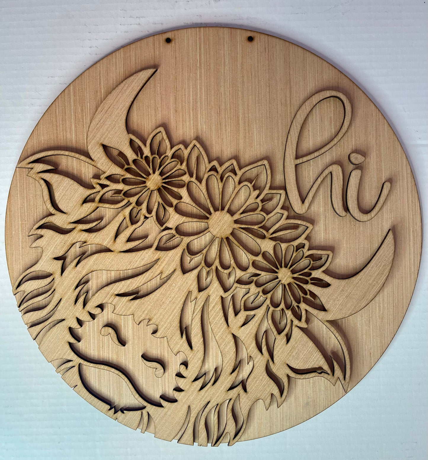 Highland Cow Hi Wood Door Hanger Blank
