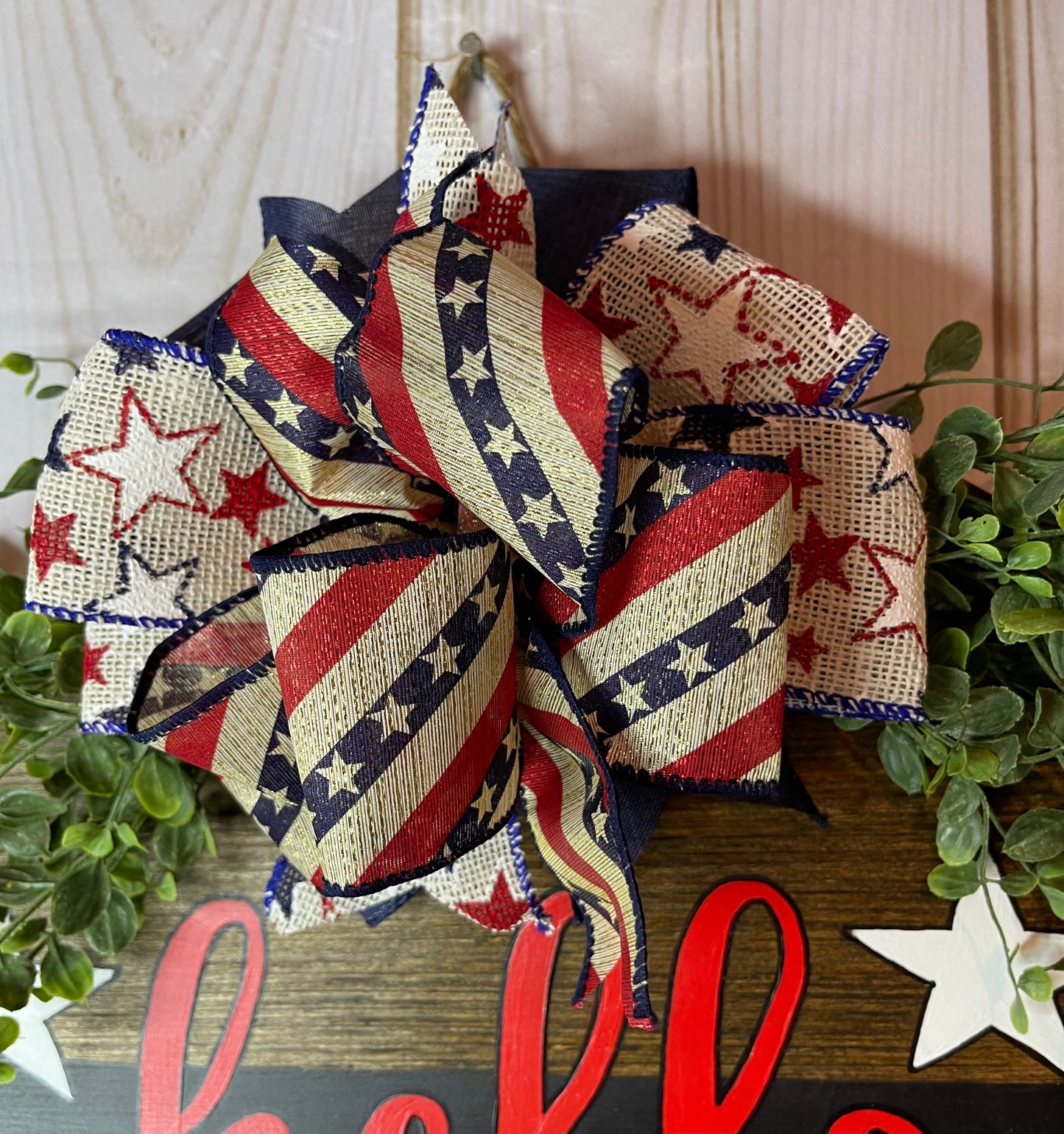 Hello America Round Patriotic Wood Door Hanger